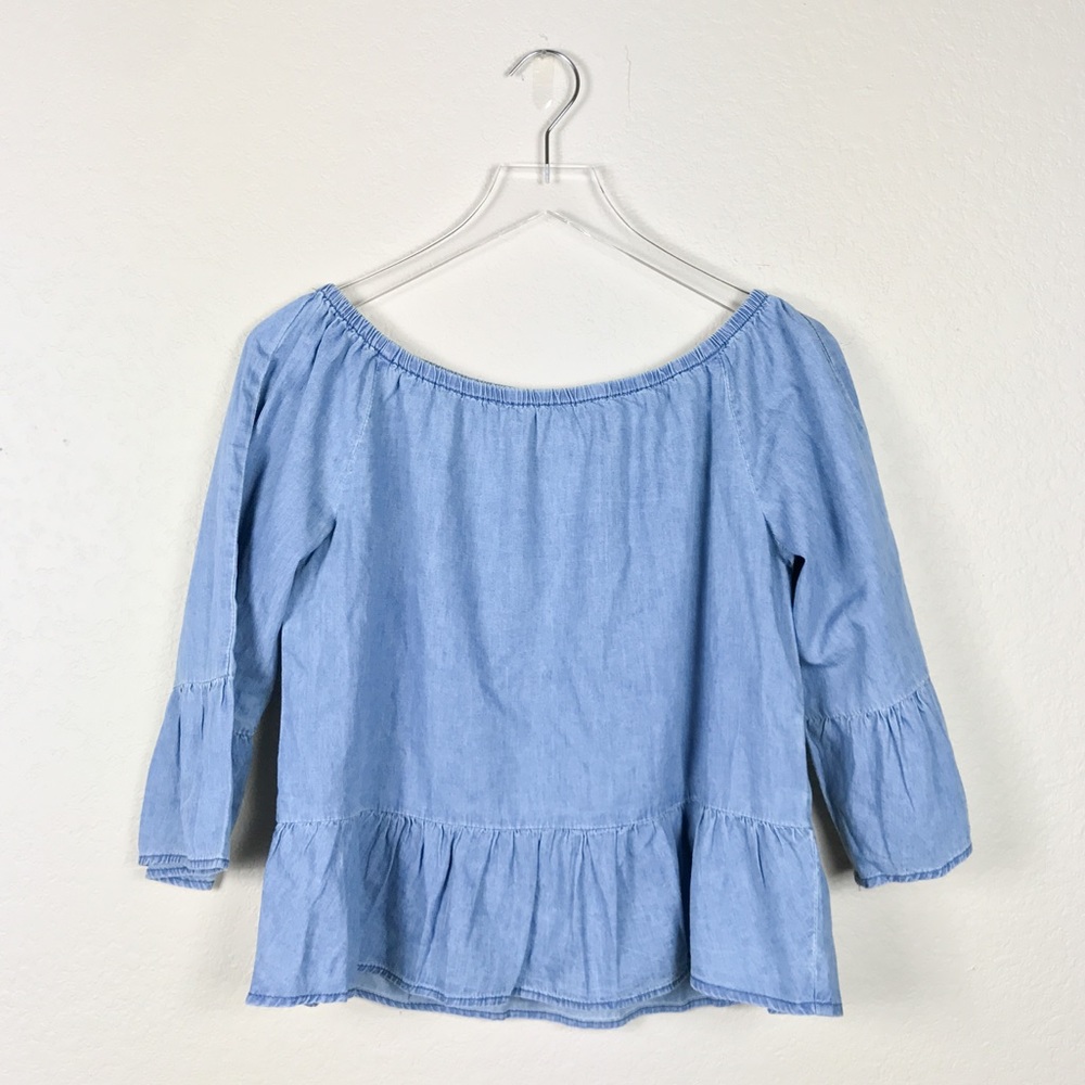 |•Cupcakes and Cashmere•| Chambray Ruffle Blouse